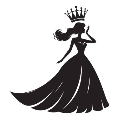 Kraliyet Tasarımları için Zarif Kraliçe Silüeti Vektör Grafik Çizimi