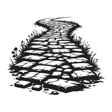 Taş Yolu Vektör İllüstrasyonu Bir Bahçe Arazisinde Dolaşıyor