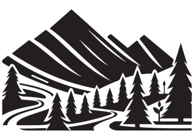 Orman Vektörü Manzaralı Siluet Dağ Sırası