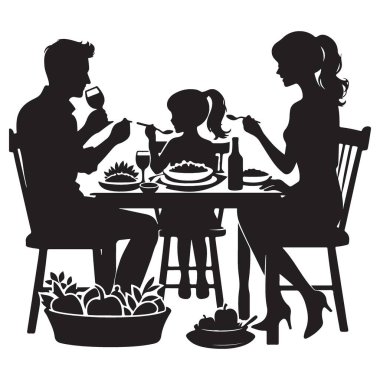 Aile yemeği silueti canlandırması yürek ısıtan anları ve birlikteliği tasvir eder.