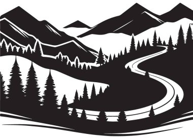 Manzaralı Dağ Yolu Macera Vektörü İllüstrasyon Tasarım Elemanı