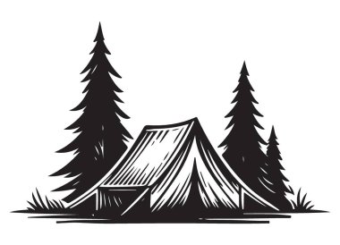 Kamp Çadırı Vektör Resimleri Açık Hava Maceraları İçin Çam Ağaçları Arasında