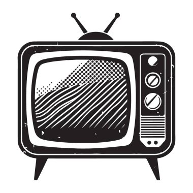 Vintage Television Set Retro Media Black Siluet Vektör Tasarımı