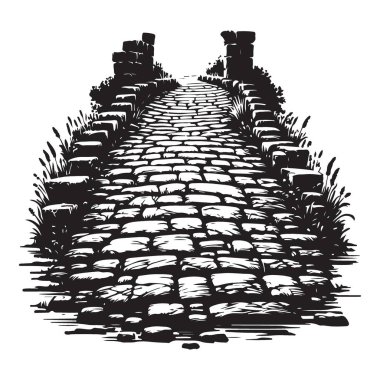 Eski Cobblestone Köprüsü Fantezi Sanatı için Vektör İllüstrasyonu