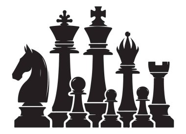 Strateji Oyunu Tasarımları için Satranç Parçaları Siluet Vektör İllüstrasyonu