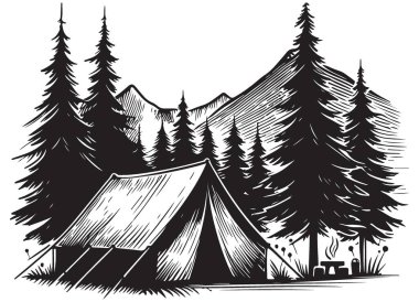 Siluet Kampı Sahne Çadır Vektörü Resmetme Doğası