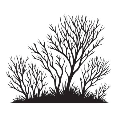 Kış Ağaçları ve Çimen Vektörü Resimlerinin Zarif Silueti