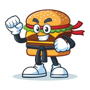 Hamburger Karate Ustası Çizgi film Karakteri Vektör İllüstrasyonu