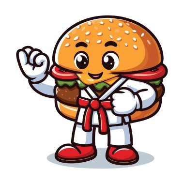 Çizgi film Hamburger Karakteri Karate üniforması ve kemer giyiyor