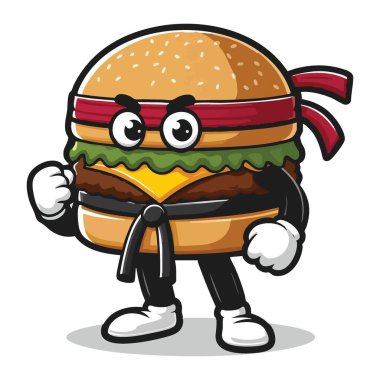 Güçlü Hamburger Karate Ustası Tehditkar Görünüm Vektörü İllüstrasyonuyla