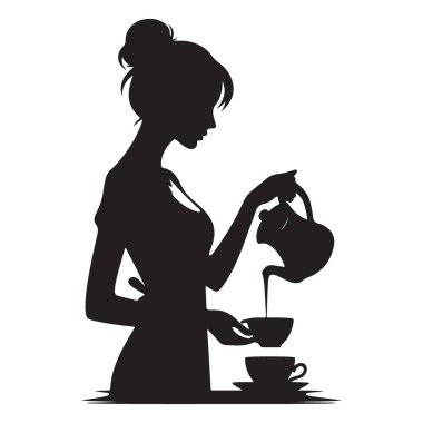 Zarif Siluet Kadın Çay Vektörü İllüstrasyon Tasarımı