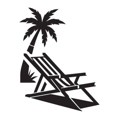Plaj Sandalyesi ve Palmiye Ağacı Silueti Sembol Vektörü Grafiksel