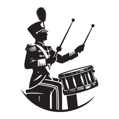 Siluet Davulcu Üniformalı Çocuk Davul Vektörü Resmini Vuruyor