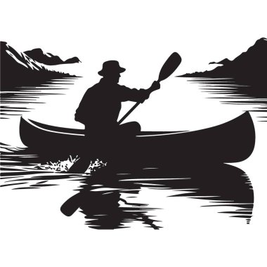 Göl Vektörü Resimlerinde Kanodaki Adam Silueti Kürek Çekiyor