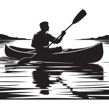 Gölde Sakince kürek çeken Kayıkçı Görüntü Adamı