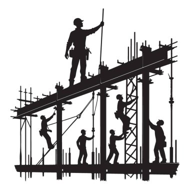 Siluet İnşaat İşçileri Gökdelen Çizimi Tasarımı Yapıyor