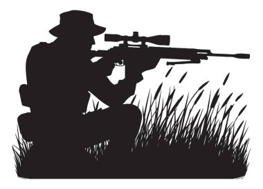 Siluet Avcısı Grassy Field Çizim Tasarımı Tüfeği