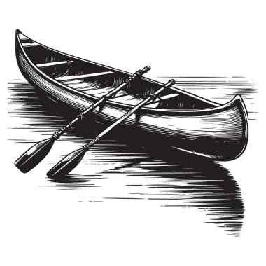 Açık Hava Maceraları İçin Su Yüzgeçli Vintage Canoe Illustration