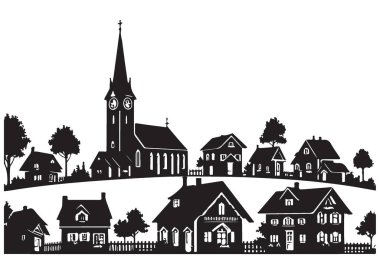 Tepedeki Ev ve Kilise Tarafından Büyüleyici Köy Silueti