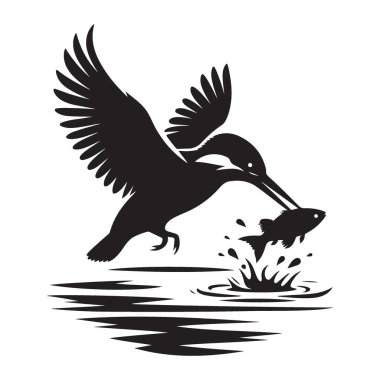 Kingfisher Kuş Avlama Balık Vektörü Siluet Doğa Koruma Sanatı