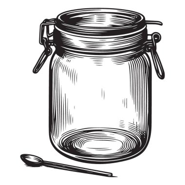 Klasik Cam Kavanoz ve Kaşık Vektörü Yiyecek Koruması İllüstrasyonu