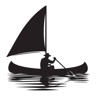 Siluet Kano Denizcilik Macerası Serene Waterway Çizim Şablonu