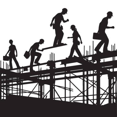 İnşaat işçisi silueti altyapı projesini inşa etmek için sıkı çalışıyor