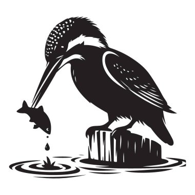 Kingfisher Kuş Silueti Balık Yakalayıcı Resim Vektörü