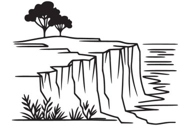 Cliffside Seascape Vektör Resimleri Huzurlu Okyanus ve Doğal Güzellik