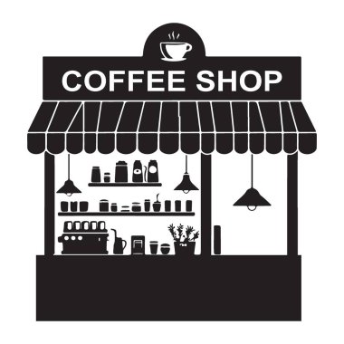 Siluet Kahve Dükkanı Vektör Resimli Kafe Tasarımı