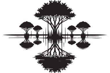 Yansımalı Siluet Ağaçları Serene Projeleri için Görüntü Çizimi