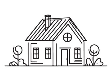 Basit Ev Çizgisi Sanat Vektörü İllüstrasyon Minimalist Tasarım Konsepti