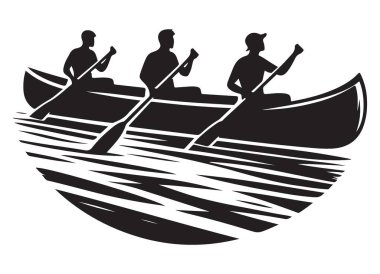 Kano Ekibi Siluet Vektör İllüstrasyonu Açık Hava Macerası ve Spor