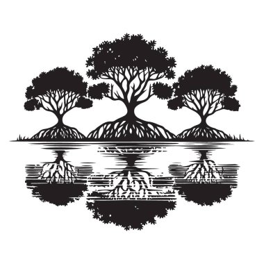 Yansıtıcı Ağaçlar Siluet Çizimi Büyümeyi ve İstikrarı Sembolize Ediyor
