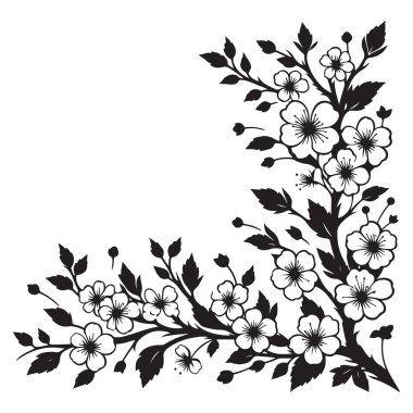 Çiçek Açan Çiçek Şubesi Vektör İllüstrasyon Köşe Tasarımı Şablonu
