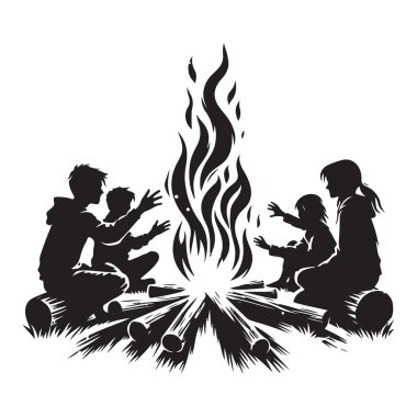 Şenlik Ateşi İllüstrasyonunda Toplanan İnsanların Silueti