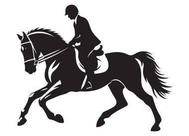 Bir at binicisinin siyah silueti vektör stili grafik tasarımı