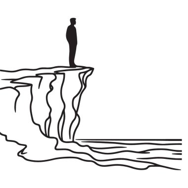 Cliff Edge Grafik Vektörü Resimlerindeki Siluet Adam