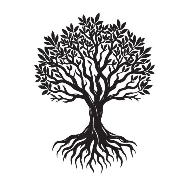 Ayrıntılı Ağaç Silüeti Vektör Resimlendirmesi Büyümeyi ve Yaşamı Sembolize Ediyor