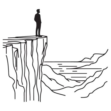 Siluet Adam Cliff Edge Düşünsel Vektör Tasarımı Üzerinde Duruyor