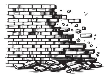 Düşen Tuğlalar Çizim Vektörü Yıkım ve İnşaat