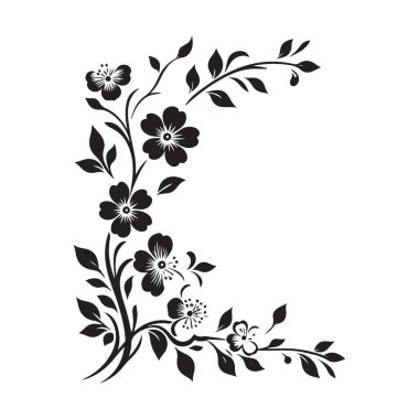 Çiçek Köşesi Silüet Vektörü Dekoratif Botanik Çerçeve ve Tasarım