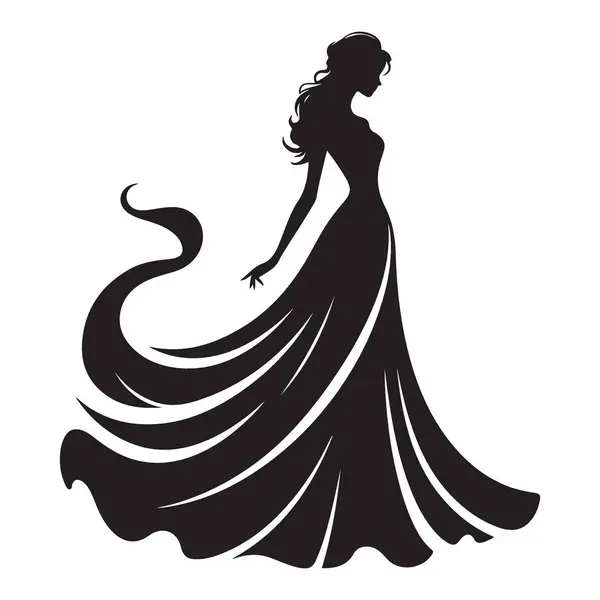 Uzun Elbise Çizimi Elbisesi Giyen Zarif Leydi Silueti