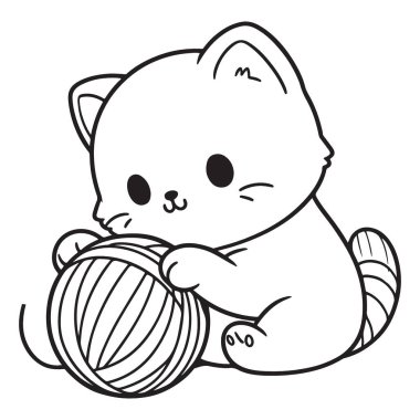 Çizgi film Kedi Topu İpliği Oyun Zamanı Şirin Kedi Çizgisi Hayvan Vektörü Tasarımı