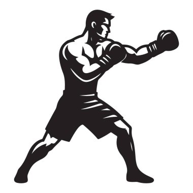 Spor ve Fitness Tasarımları için Boxer Siluet Vektör ResmiName