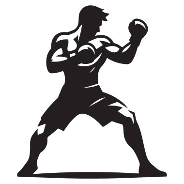 Siluet Boksör Eylem Vektörü Sanat İllüstrasyonu