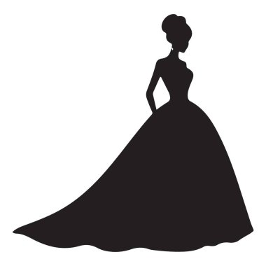 Elbise Giyen Zarif Siluet Kadın Moda Vektör Sanatı