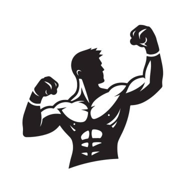 Siluet Kaslı Vücut Geliştirici Pazılarını Kasıyor Çizim Vektörü Tasarımı