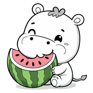 Tatlı Hippo Çizgi Film Karakteri Bugün Karpuz Diliminin Tadını Çıkartıyor