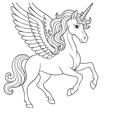 Görkemli Kanatlar Tasarımı ile Zarif Tek Boynuzlu At Pegasus Vektör İllüzyonu